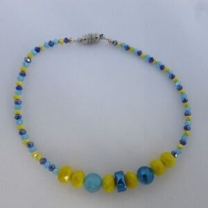 Hand Crafted Anklet 10" Blue/Yellow Beaded Anklet (Ankle Bracelet)